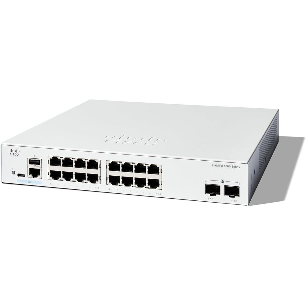 Cisco Catalyst 1300-16T-2G Managed Switch, 16 Port GE, 2x1GE SFP, Limited Lifetime Protection (C1300-16T-2G)