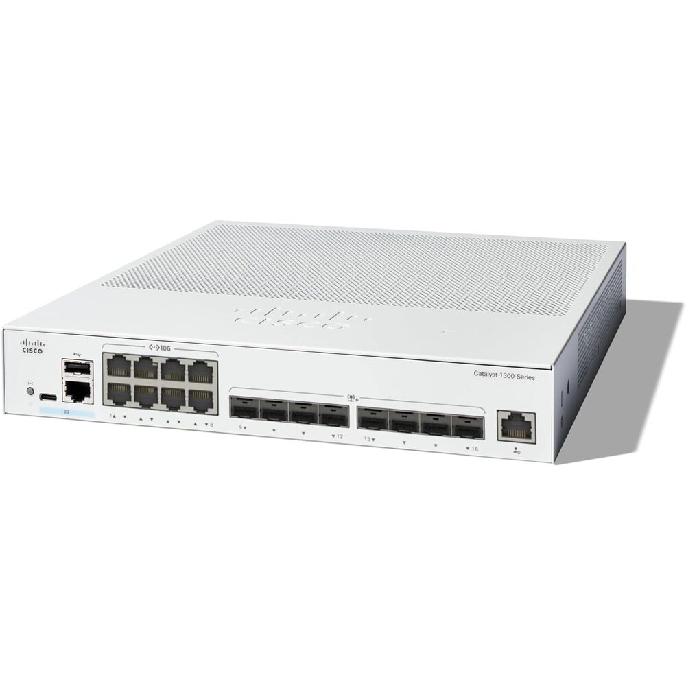Cisco Catalyst 1300-16XTS Managed Switch, 8 Port 10G Copper, 8x10GE SFP+, Limited Lifetime Protection (C1300-16XTS)