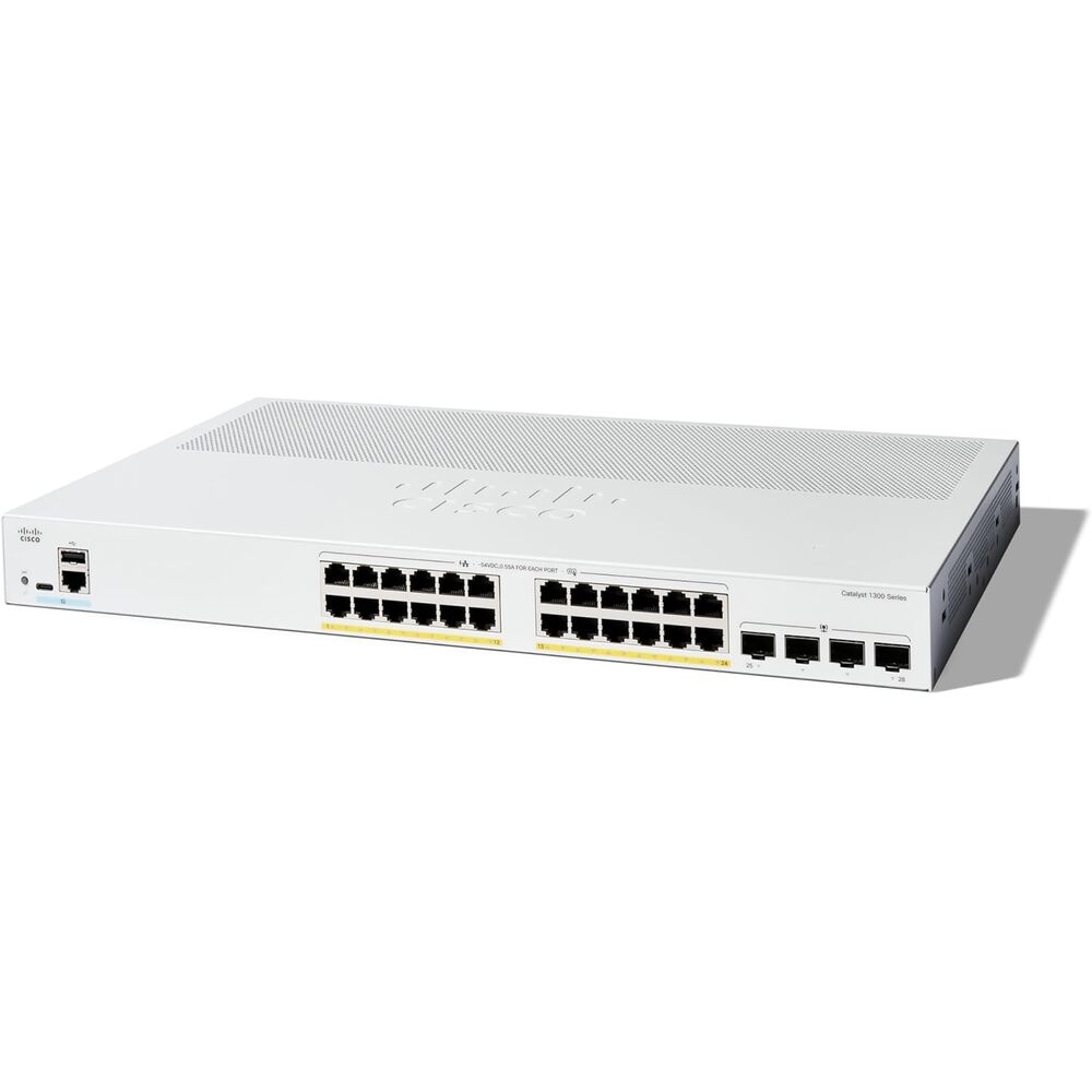 Cisco Catalyst 1300-24P-4G Managed Switch, 24 Port GE, PoE, 4x1GE SFP, Limited Lifetime Protection (C1300-24P-4G)