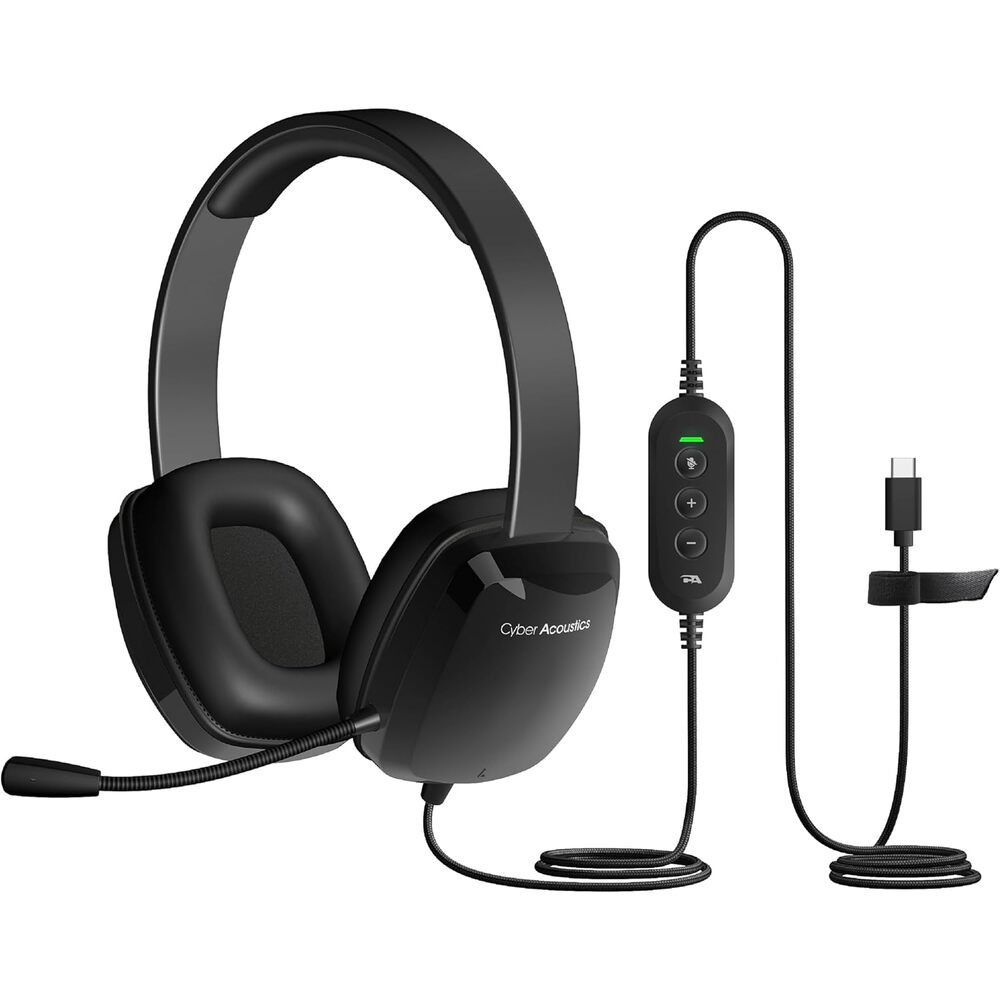 Cyber Acoustics AC-6014 USB-C Stereo Headset with Microphone for PC � Wired USB-C Computer Headset, in-Line Volume and Mute Controls for Classroom, School, Office, or Home Use