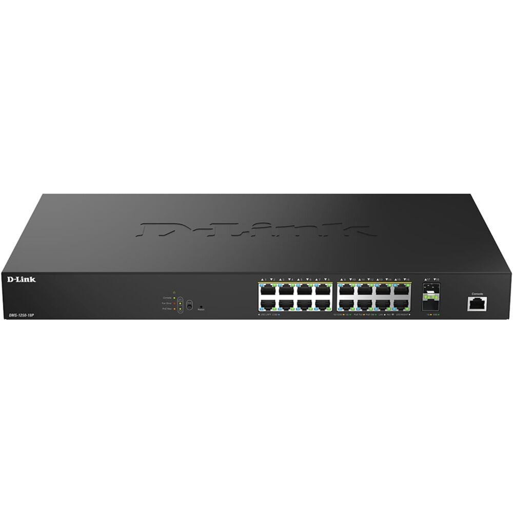 D-Link 18-Port Multi-Gigabit Smart Managed PoE Switch with 2 10G SFP+ & 16 2.5G PoE Ports 370 W Power Budget 90W per Port (DMS-1250-18P)