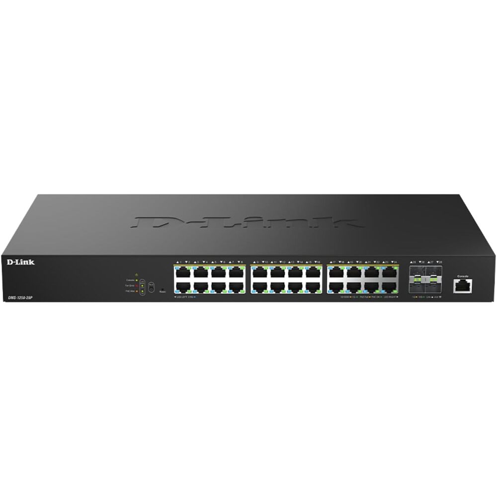 D-Link 28-Port Multi-Gigabit Smart Managed PoE Switch with 4 10G SFP+ & 24 2.5G PoE Ports 475 W Power Budget 90W per Port (DMS-1250-28P)