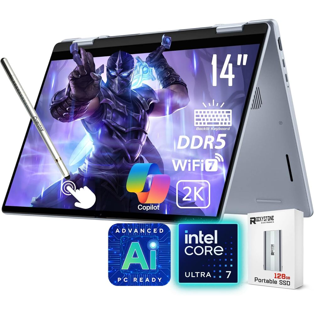 Dell 14 Plus 2-in-1 AI Ready Laptop, 14" 2K Touchscreen, Core Ultra 7 256V(>i9-12900K), Copilot+ PC, Backlit Keyboard, WiFi 7, Thunderbolt 4, Windows 11 Pro, Ice Blue(16GB 8533 MHz DDR5 RAM | 1TB SSD)