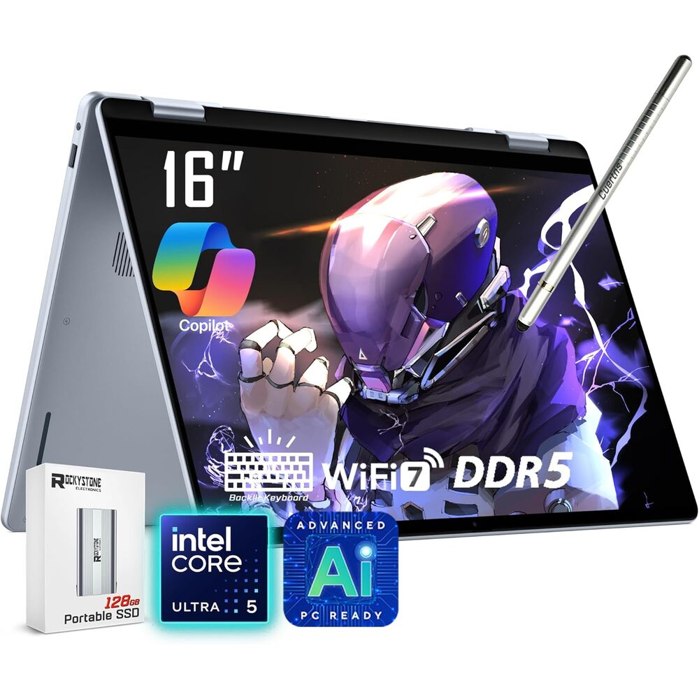 Dell 16 Plus 2-in-1 Laptop, 16" 1920 x 1200 Touchscreen, Core Ultra 5 226V(>i7-1355U), AI Ready, Copilot PC, Backlit Keyboard, 1080p Webcam, Wi-Fi 7, Windows 11 Home, Ice Blue(16GB DDR5 RAM | 1TB SSD)