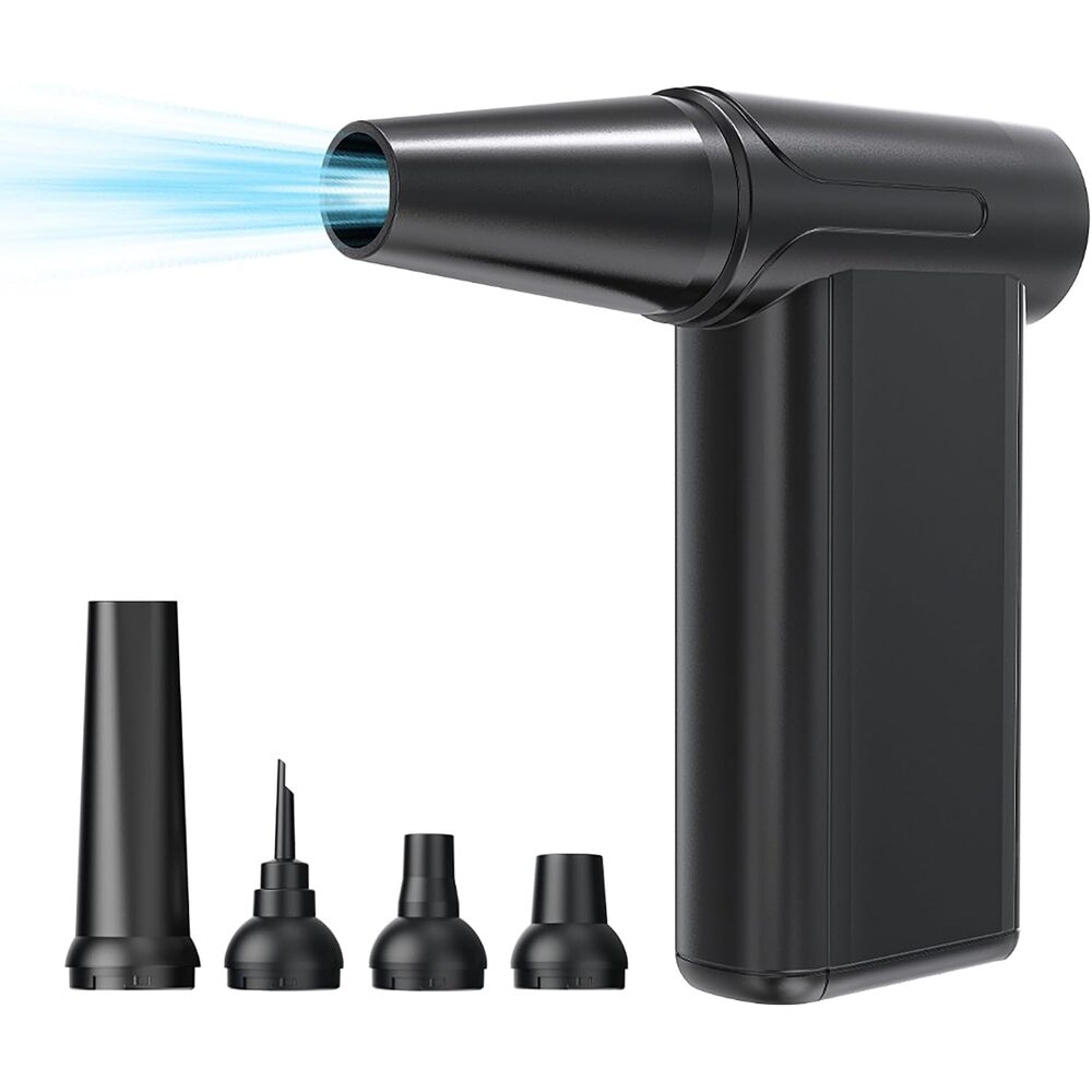 GekoGear Cyclone F1 Cordless 2-Way Air Blower, 110000 RPM Brushless Motor, 8 Speed Levels, Rechargeable USB-C Electric Air Duster with 5 Nozzles and LED Display for Electronics Car Keyboard, Black