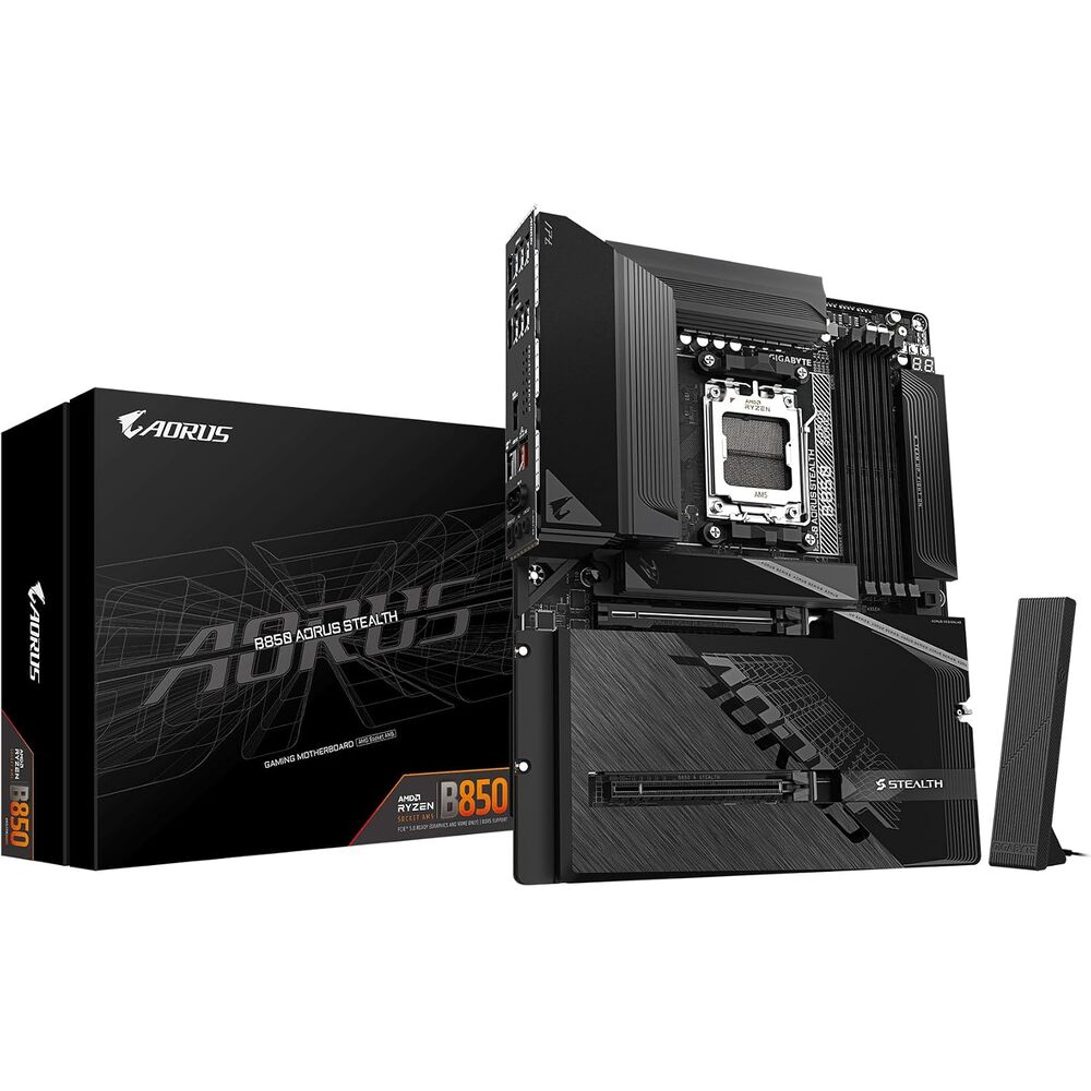 GIGABYTE B850 AORUS Stealth Reverse-Connect ATX Motherboard, Support AMD Socket AM5 Processors, DDR5, 14+2+2 Power Phase, 4X M.2, PCIe 5.0, USB-C, WIFI7, 5GbE LAN, EZ-Latch, 5-Year Warranty