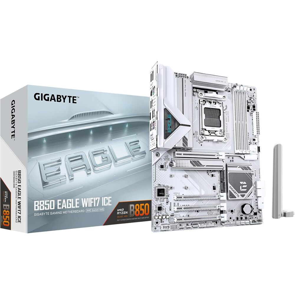 GIGABYTE B850 Eagle WIFI7 ICE AMD AM5 ATX Motherboard, Support AMD Ryzen 9000/8000/7000 Series, DDR5, 8+2+2 Power Phase, 3X M.2, PCIe 5.0, USB-C, WIFI7, 2.5GbE LAN, EZ-Latch, 3-Year Warranty