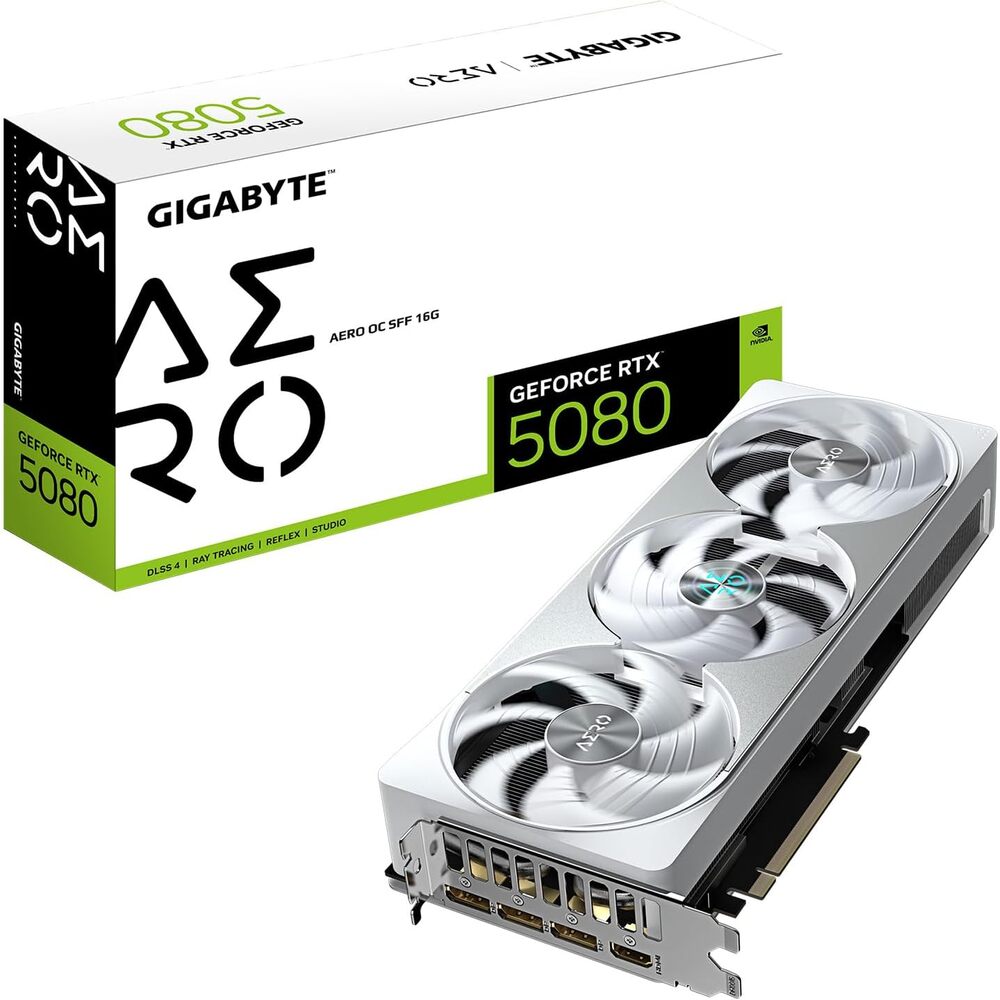 GIGABYTE GeForce RTX 5080 AERO OC SFF 16G Graphics Card, WINDFORCE Cooling System, 16GB 256-bit GDDR7, GV-N5080AERO OC-16GD Video Card, Compatible with Desktop