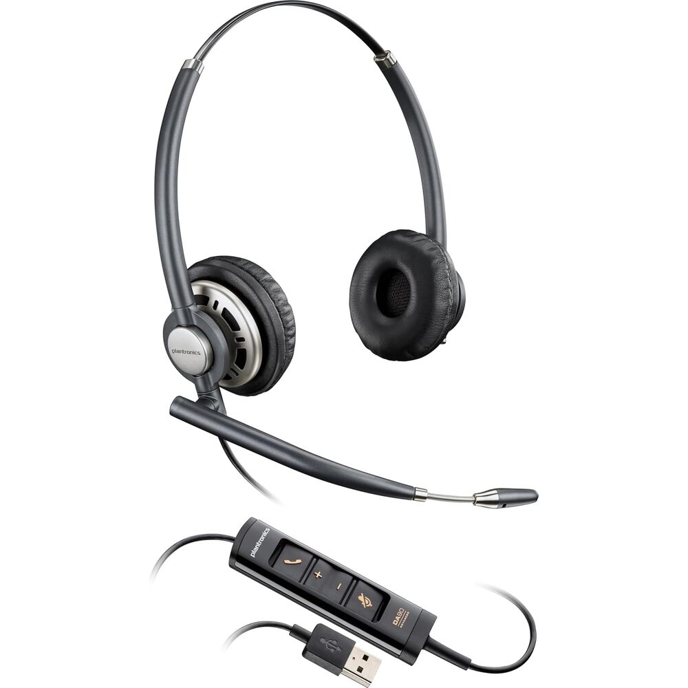 HP Poly EncorePro 725 USB-A Stereo Headset TAA - Wired - On-Ear, Over-the-Head - Binaural - Supra-Aural - 2.92 ft Cable - Omni-Directional, Noise Cancelling Microphone