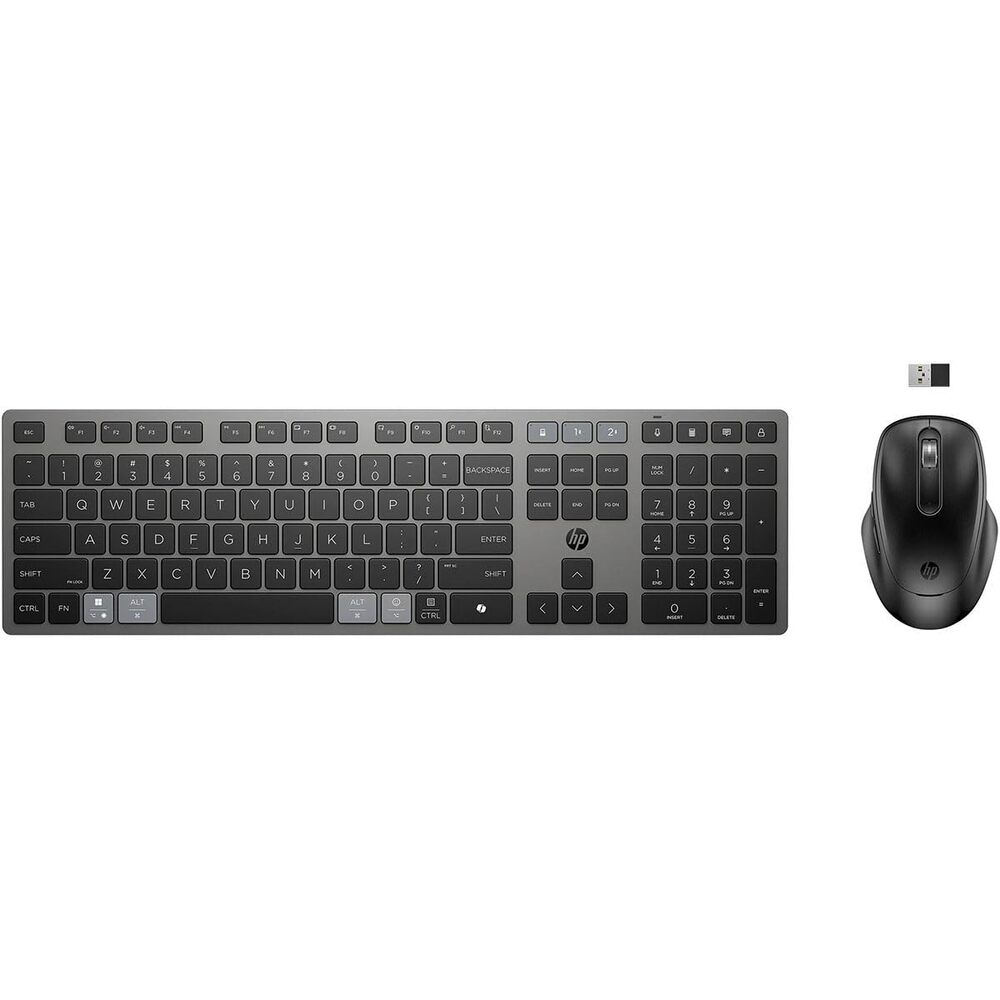 HP 725 Keyboard & Mouse - USB Type A Scissors Wireless Bluetooth/RF 2.40 GHz Keyboard - Nightfall Black - USB Type A Wireless Bluetooth/RF Mouse - Multi Surface - 4000 dpi - 5 Button - Scroll Wheel -