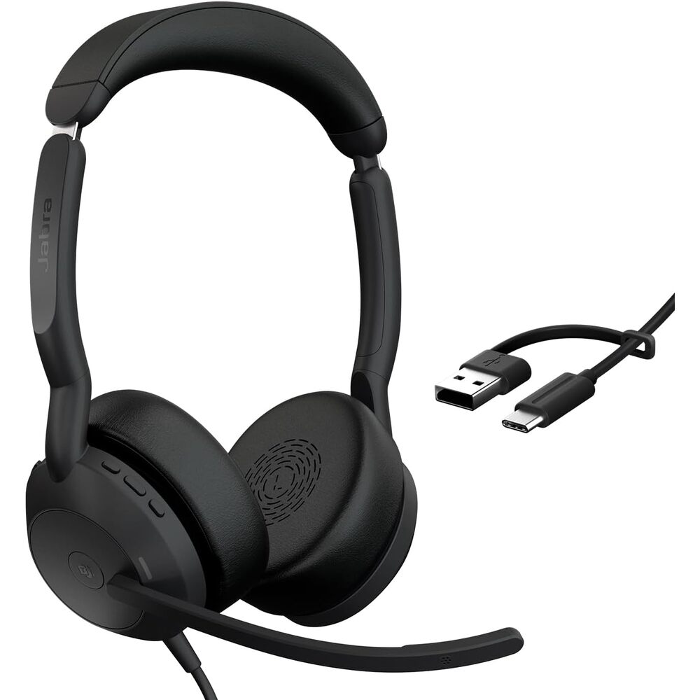 Jabra Evolve2 50 Wired Dual-Ear Headset - Noise Cancelling Headphones, Bluetooth Headset for Work with Noise Cancelling Microphones, Goes with Online Meeting Platforms Like Microsoft Teams, Black