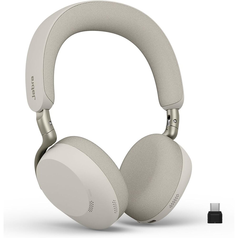 Jabra Evolve3 75 On-Ear Wireless Bluetooth Headset with Microphone for Work, USB-C, AI Voice Call Tech, Advanced Active Noise Cancellation, 22-Hour Battery, Works with Online Meeting Apps, Warm Gray