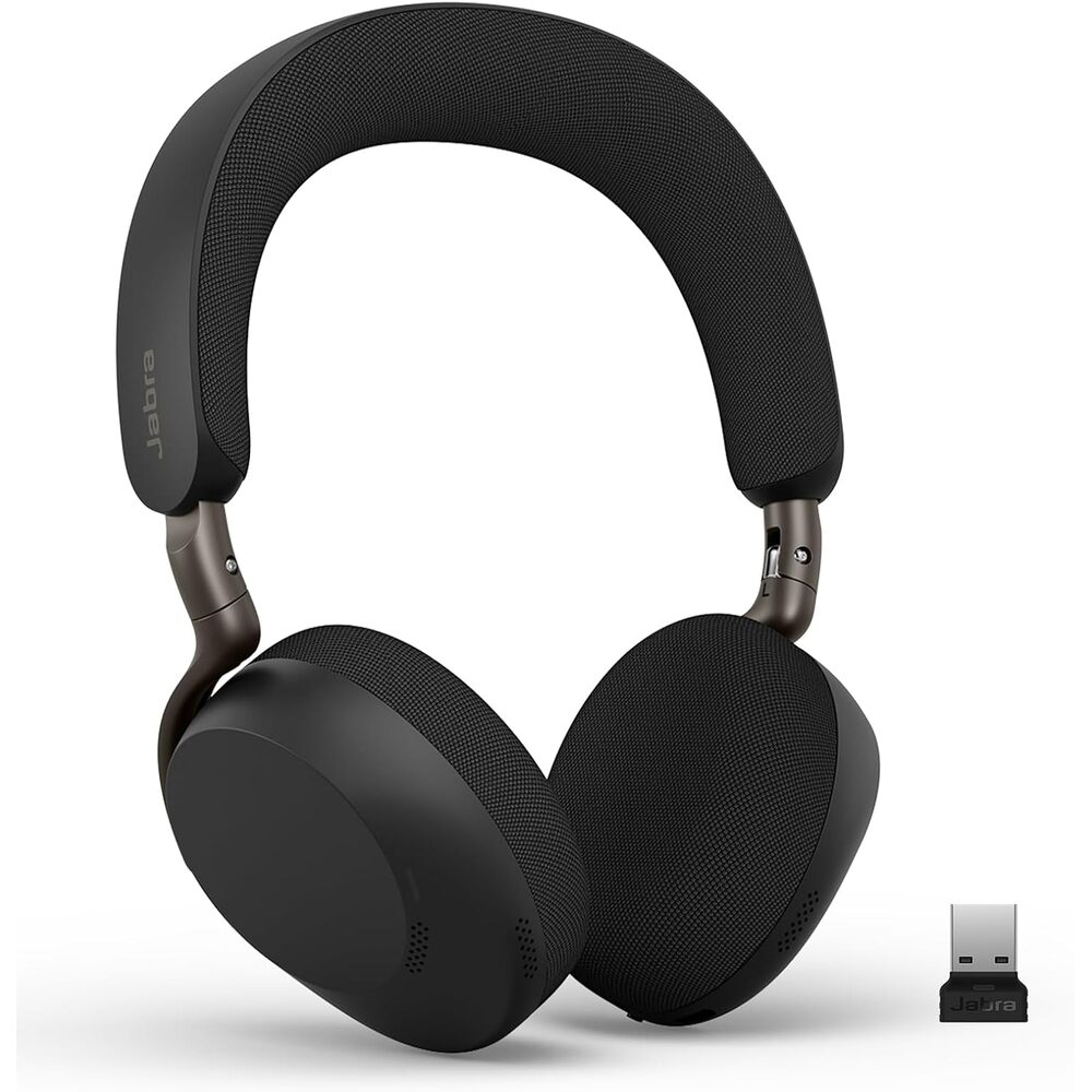 Jabra Evolve3 75 On-Ear Wireless Bluetooth Headset with Microphone for Work, USB-A, AI Voice Call Technology, Advanced Active Noise Cancellation, 22-Hour Battery, Works with Online Meeting Apps, Black