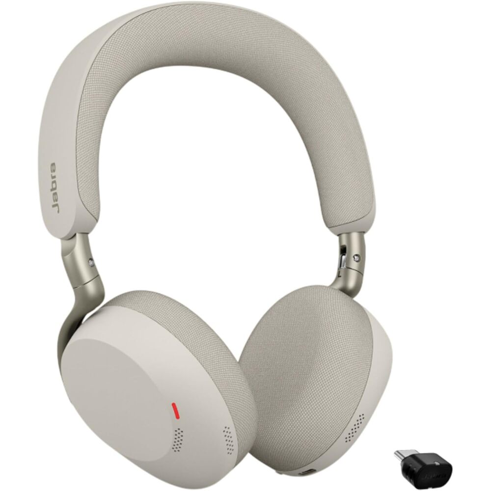 Jabra Evolve3 75 On-Ear Wireless Bluetooth Headset with Microphone for Work, USB-C, AI Voice Call Technology, Advanced Active Noise Cancellation, 22-Hour Battery, Microsoft Teams Certified, Warm Gray