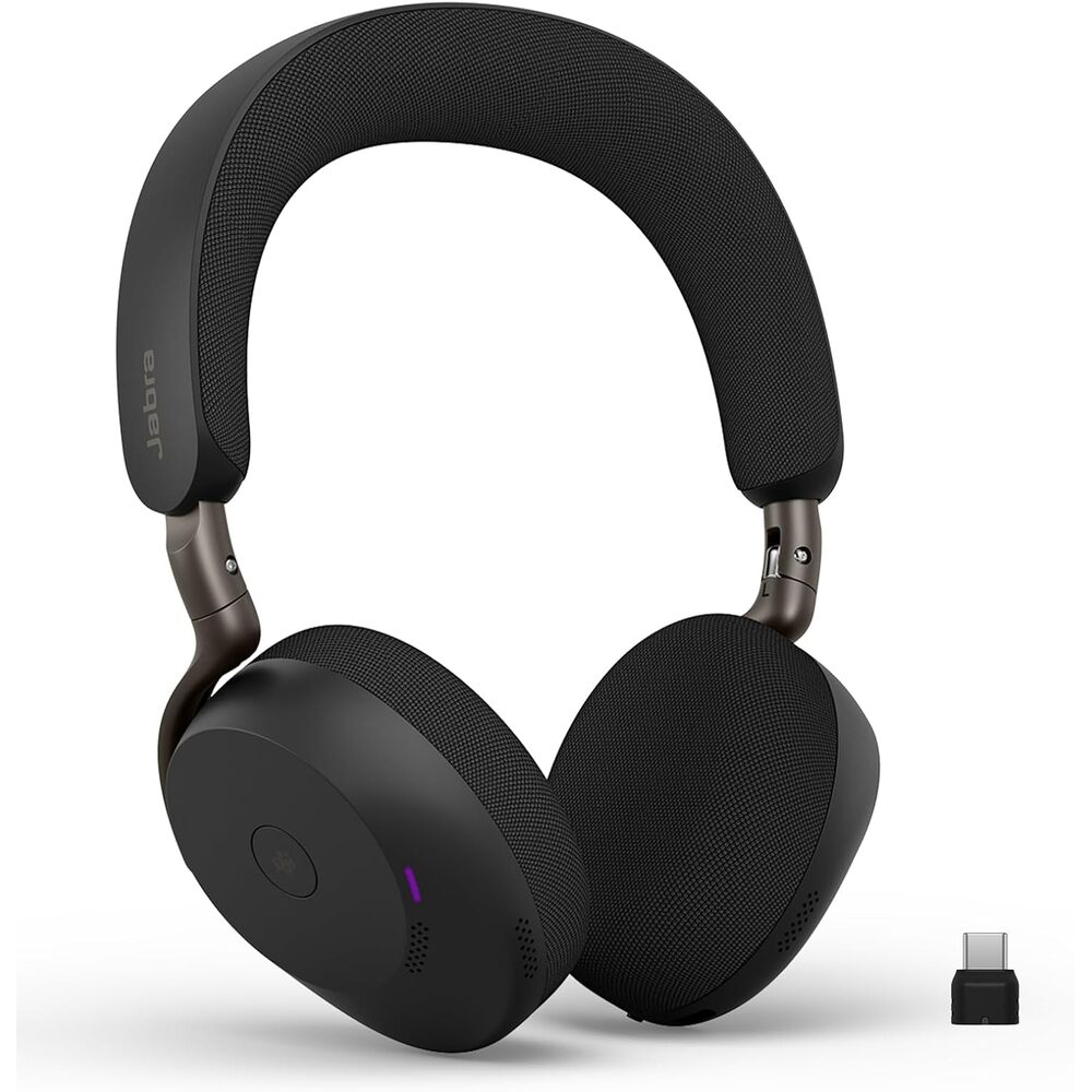 Jabra Evolve3 75 On-Ear Wireless Bluetooth Headset with Microphone for Work, USB-C, AI Voice Call Technology, Advanced Active Noise Cancellation, 22-Hour Battery, Microsoft Teams Certified, Black