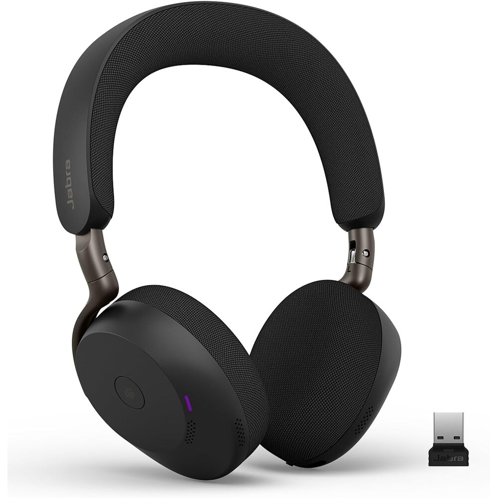 Jabra Evolve3 75 On-Ear Wireless Bluetooth Headset with Microphone for Work, USB-A, AI Voice Call Technology, Advanced Active Noise Cancelation, 22-Hour Battery, Microsoft Teams Certified, Black