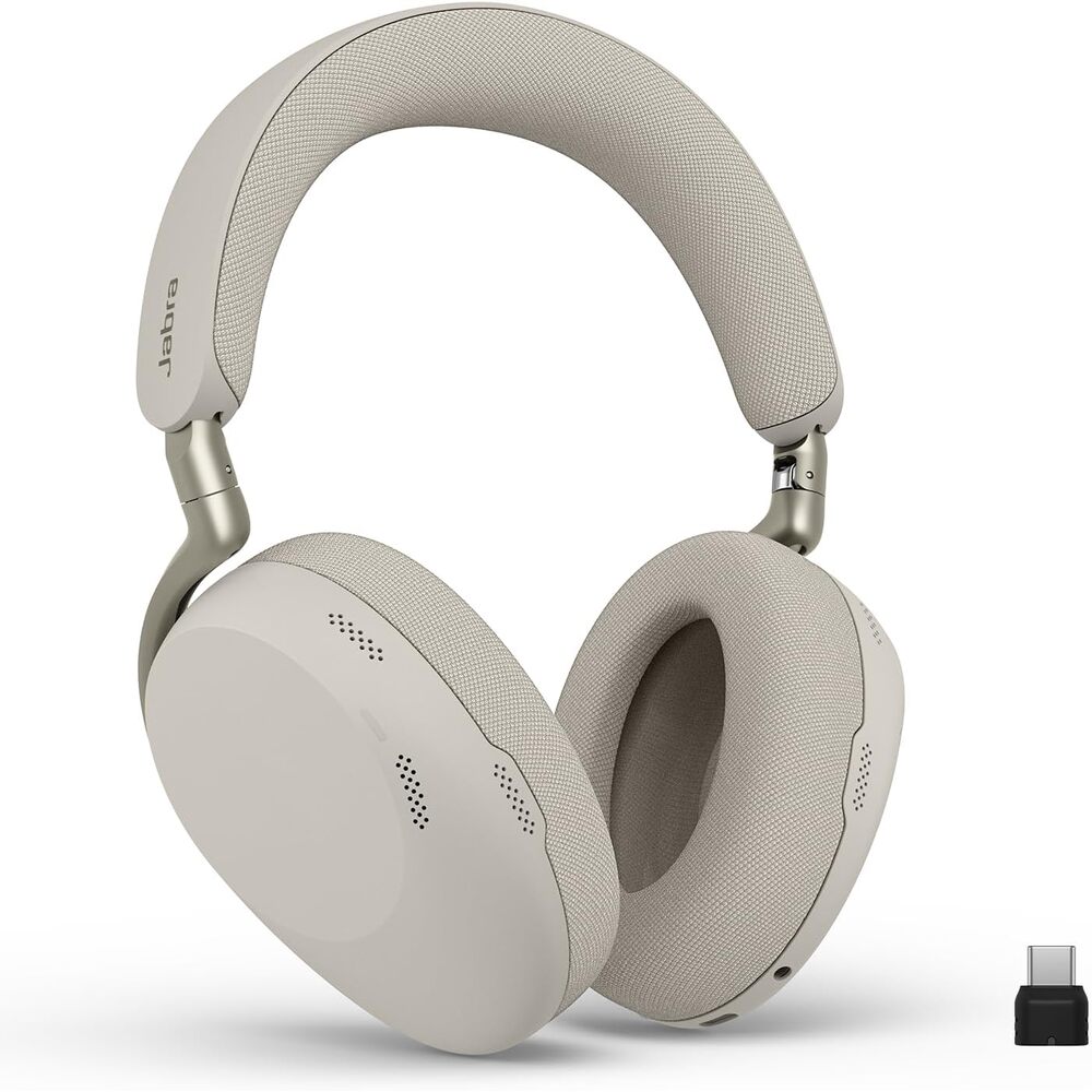 Jabra Evolve3 85 Over-Ear Wireless Bluetooth Headset with Microphone for Work, USB-C, AI Voice Call Technology, Adaptive Active Noise Cancellation, 25-Hour Battery, Works with Meeting Apps, Warm Gray