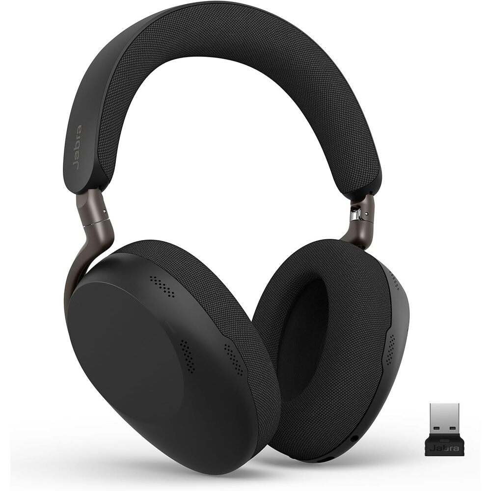 Jabra Evolve3 85 Over-Ear Wireless Bluetooth Headset with Microphone for Work, USB-A, AI Voice Call Technology, Adaptive Active Noise Cancellation, 25-Hour Battery, Works with Meeting Apps, Black