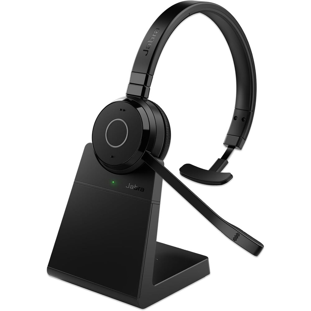 Jabra Evolve 65 TE (Third Edition) Wireless Single-Ear Headphones w/Charging Stand - Noise-Canceling Mic, 16 hrs Battery Life, Dual Connectivity, MS Teams Certified, Supports Other Platforms, Black