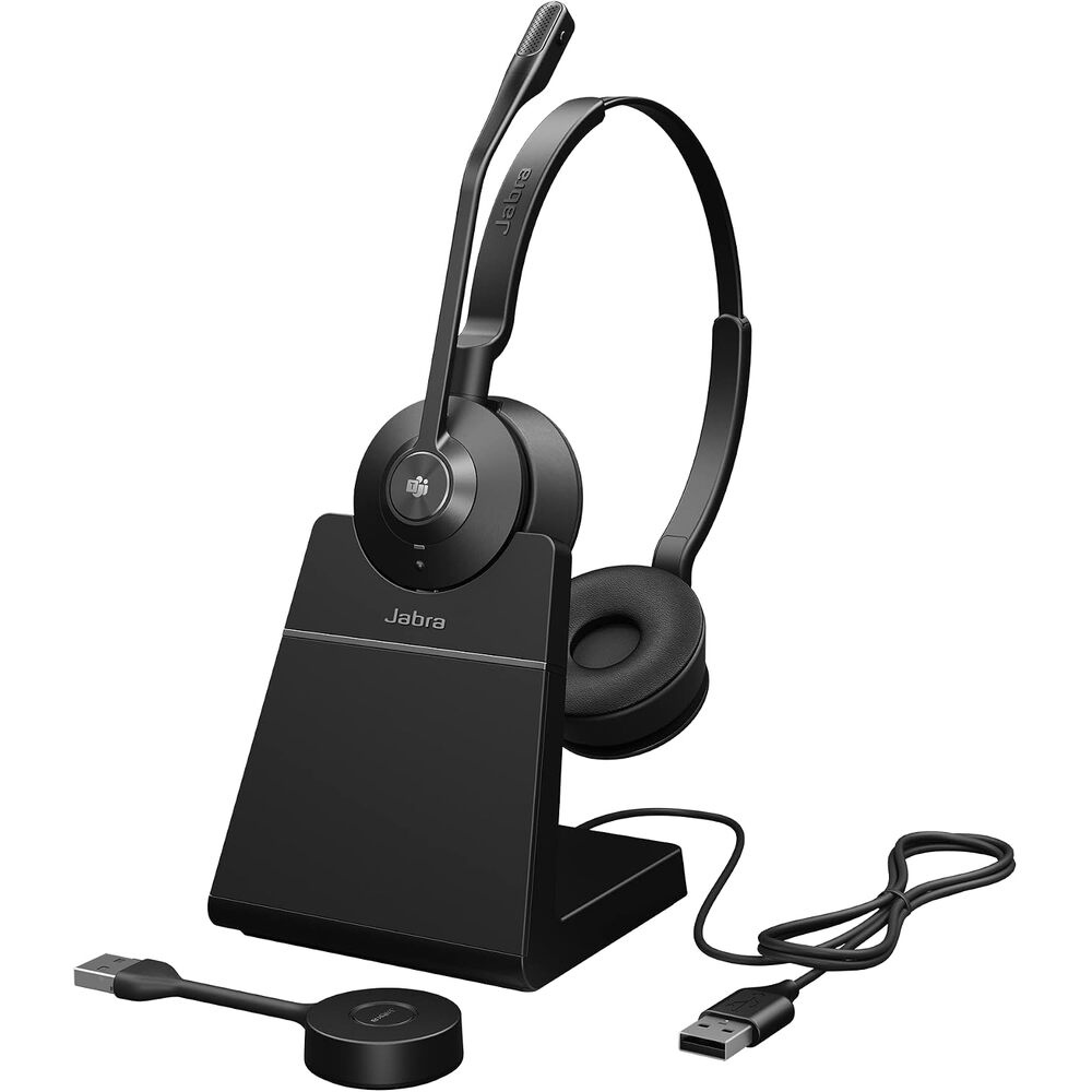 Jabra Engage 55 SE (Second Edition) Dual-Ear Wireless Headset w/Charging Stand and Link 400 USB-A DECT Adapter � MS Teams Certified, Works with All Other Platforms, Black