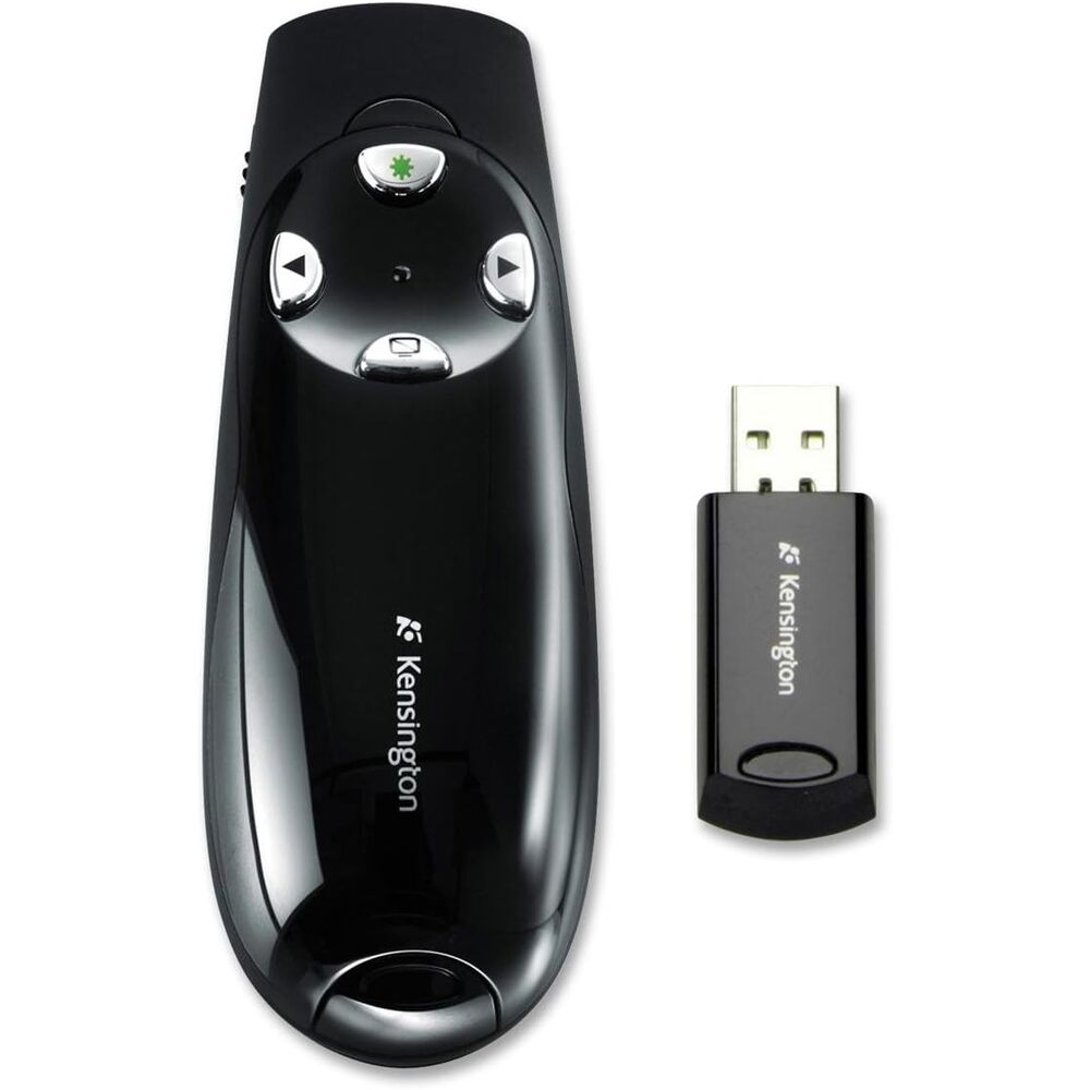 Kensington Wireless Presenter Pro with Green Laser, Class 2, 150 Ft Range, Black