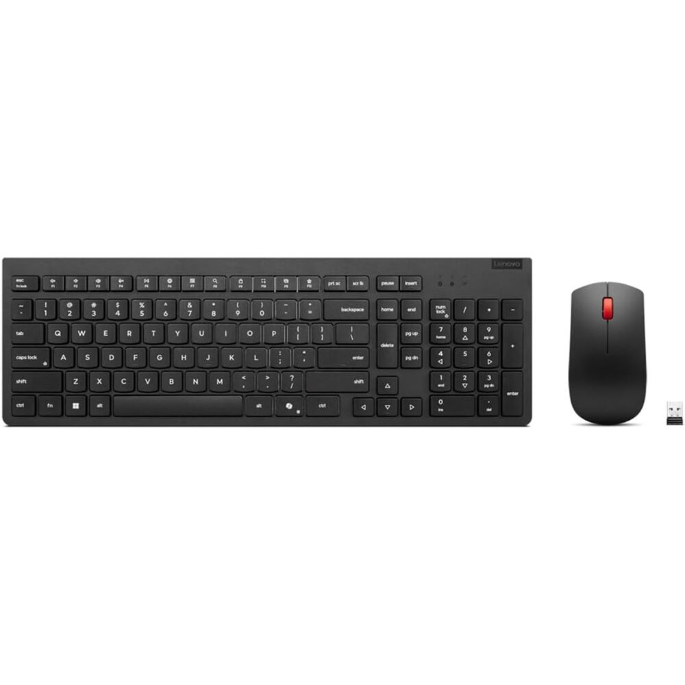 Lenovo Essential Wireless Combo Keyboard & Mouse Gen 2 US English, 2.4 GHz Wireless USB Connection, AES-128 Encryption for the Keyboard, Full-Size Right or Left Hand Optical Sensor Mouse, Black