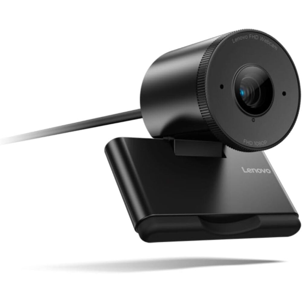 Lenovo FHD Webcam, 1080p Resolution, 30 fps, Dual Noise-Cancelling Microphones, AI Noise Cancellation and Enhanced Image Quality, Physical Privacy Shutter, Microsoft Terms Certified, Black