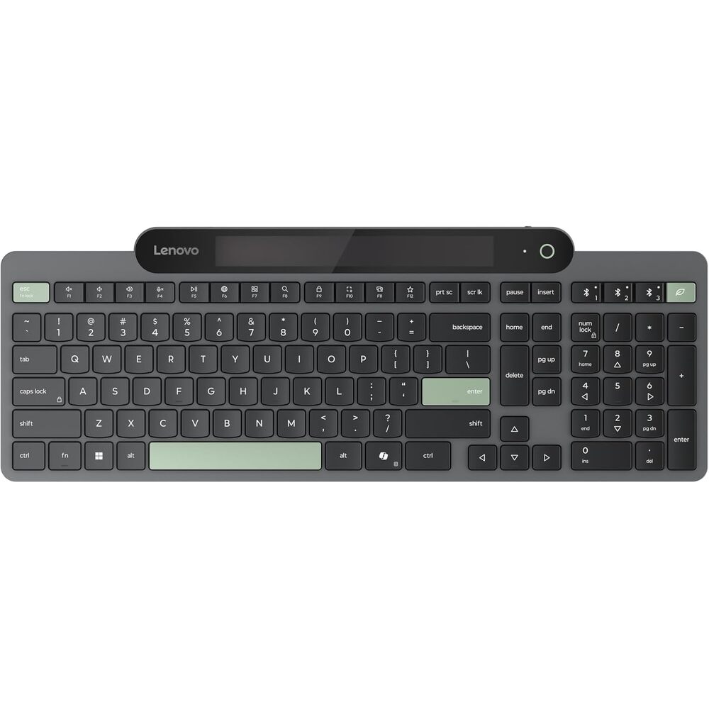 Lenovo 800 Self-Charging Bluetooth Keyboard, Uses Ambient Light for Charging, Bluetooth 5.1, Supports 3 Devices, Battery Free, Wireless, Grey