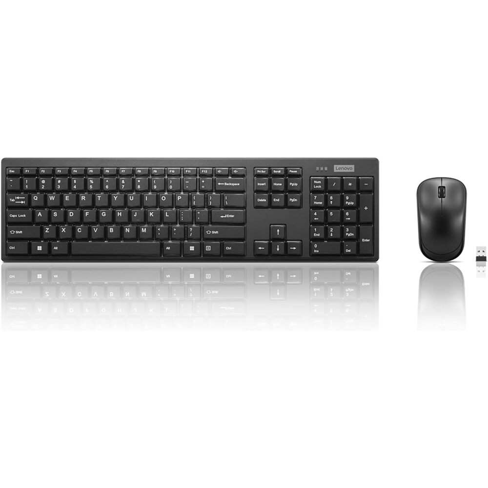 Lenovo 100 Wireless Keyboard and Mouse Combo � Cordless Set with Spill Resistant Quiet Keys � 3-Zone Keyboard - Ambidextrous Mouse � Compact Design � Wireless USB -Black