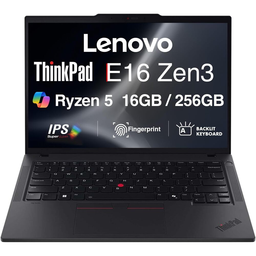 Lenovo ThinkPad E16 Gen 2 � AMD Ryzen 5 7535U 16? WUXGA IPS Laptop � 16 GB DDR5 � 256 GB SSD � AMD Radeon 660M � Windows 11 Pro � 1080p Webcam � Wi-Fi 6 & Gigabit Ethernet � Graphite Black