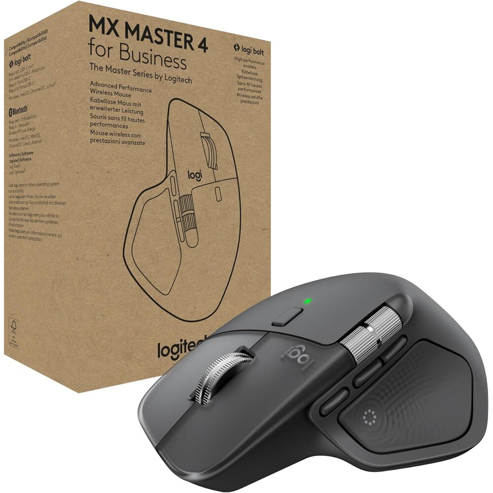 Logitech MX Master 4 for Business, Wireless Mouse with Quiet Clicks, 8K DPI, MagSpeed Scrolling, Logi Bolt Receiver, Bluetooth, Actions Ring, Haptics, USB-C Charging � Graphite