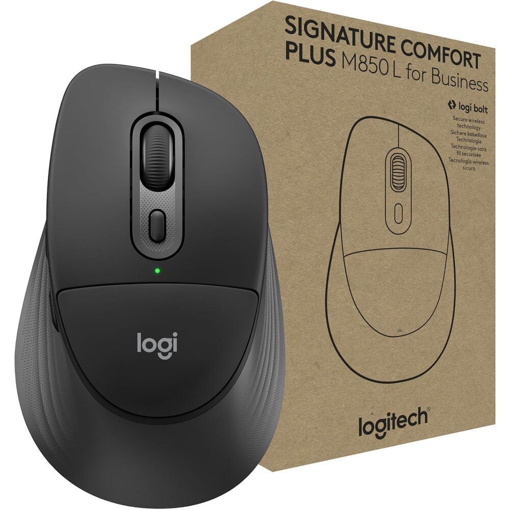 Logitech Signature Comfort Plus M850 L for Business, Wireless Mouse, Sculpted Design with Palm Cushion, Silent Clicks, Secure Receiver/Bluetooth, Windows/Mac/ChromeOS/Linux/iPadOS - Graphite