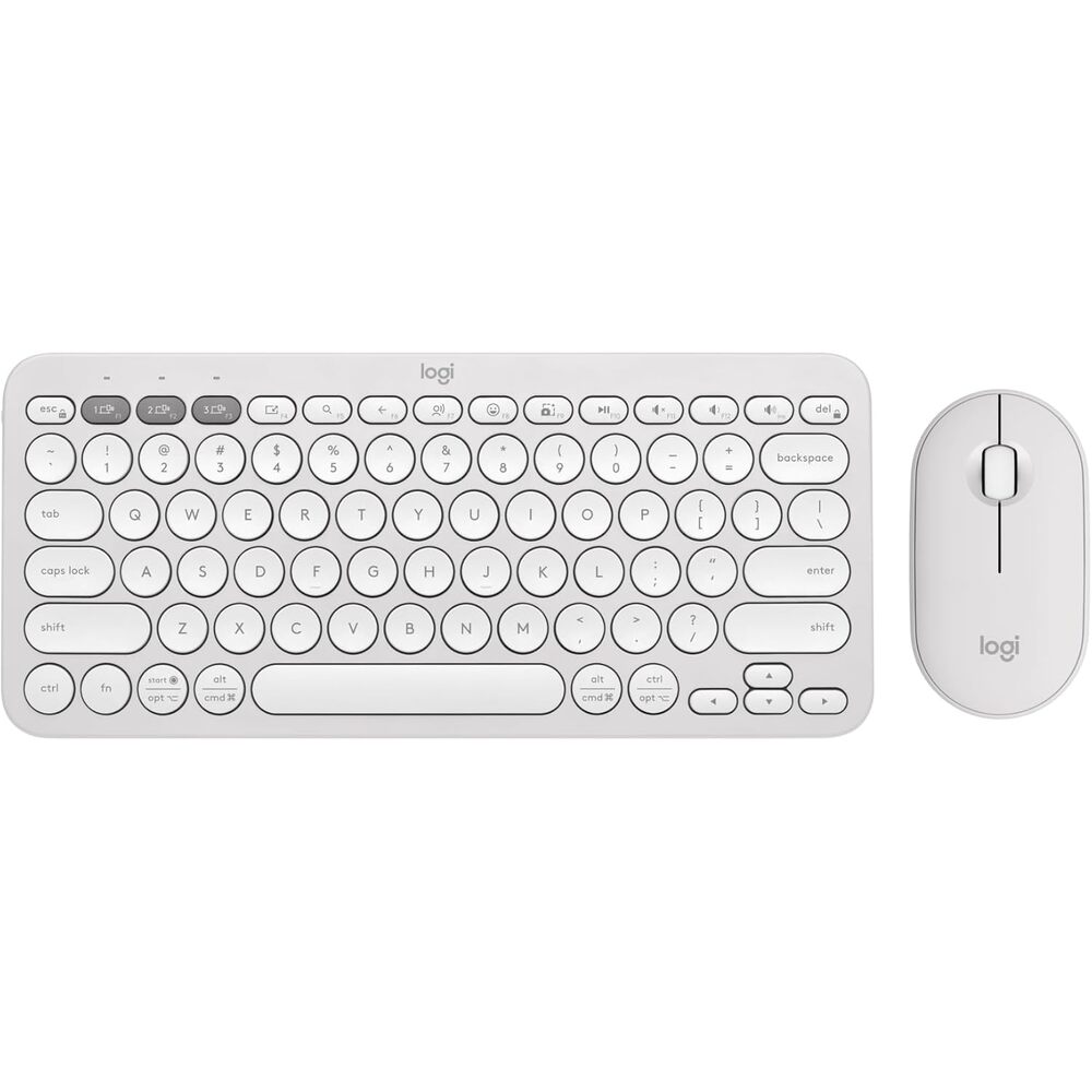 Logitech Pebble 2 Combo, Wireless Keyboard and Mouse, Quiet and Portable, Customizable, Logi Bolt, Bluetooth, Easy-Switch for Windows, macOS, iPadOS, Chrome - Tonal White