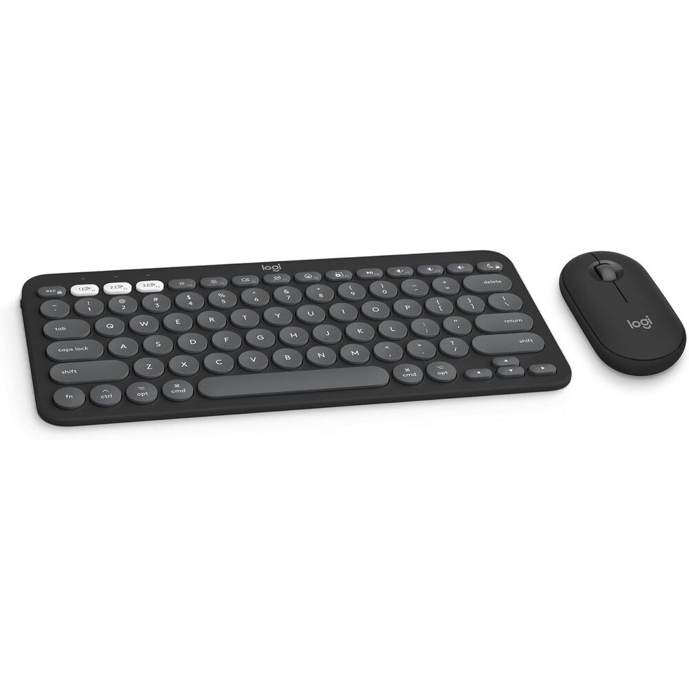 Logitech Pebble 2 Combo for Mac, Wireless Keyboard and Mouse, Slim, Quiet and Portable, Customizable, Bluetooth Mouse and Keyboard, Easy-Switch, for macOS, iPadOS - Tonal Graphite