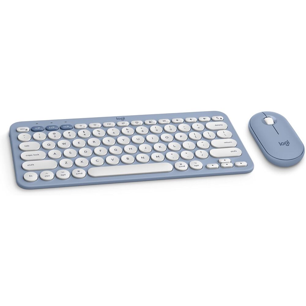 Logitech Pebble 2 Combo for Mac, Wireless Keyboard and Mouse, Slim, Quiet and Portable, Customizable, Bluetooth Mouse and Keyboard, Easy-Switch, for macOS, iPadOS - Tonal Blue
