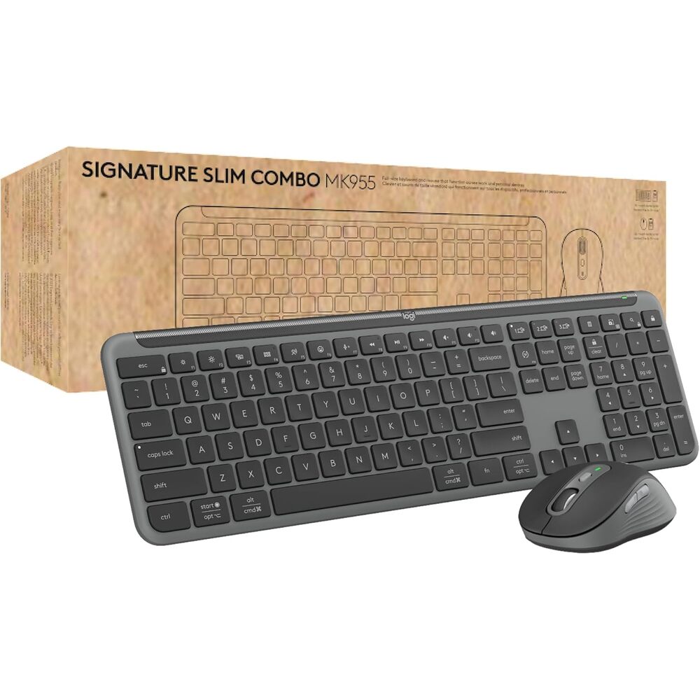 Logitech Signature Slim MK955 for Business Wireless Keyboard and Mouse Combo, Quiet Typing, Secure Receiver, Bluetooth, Globally Certified, Windows/Mac/Chrome/Linux - Graphite