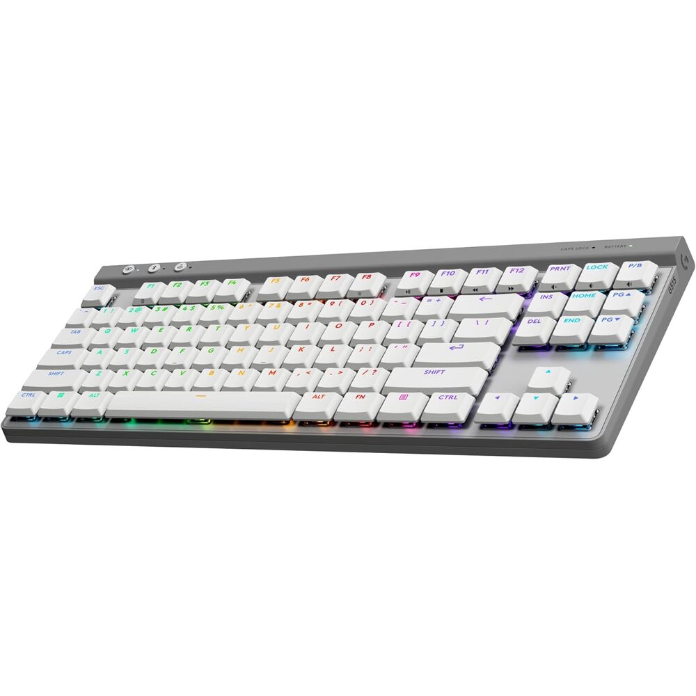 Logitech G515 Lightspeed TKL Low Profile Wireless Gaming Keyboard, LIGHTSYNC RGB, Thin Tenkeyless Design, PBT Keycaps, Tactile (Brown) Mechanical Switches - White