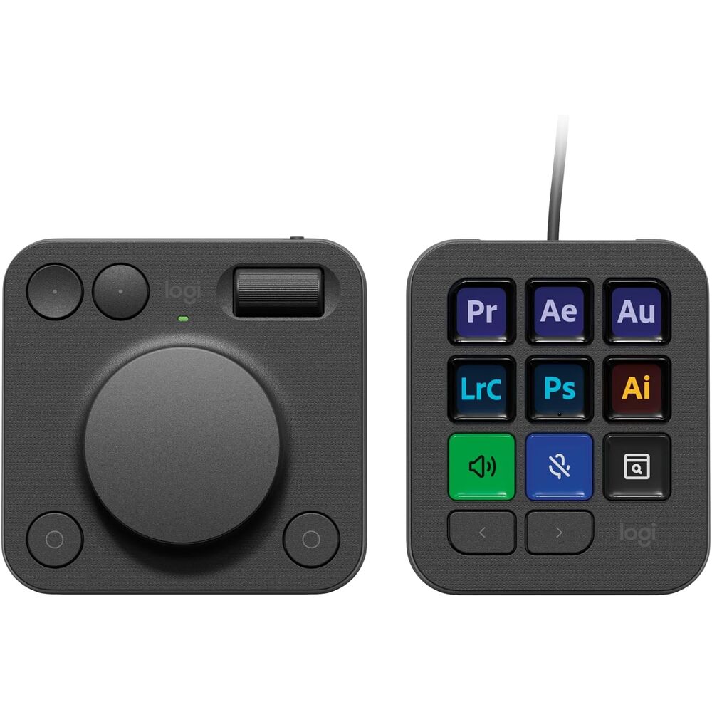 Logitech MX Creative Console, 9 Customizable LCD Keys, Stream Deck Accessories,Connectivity Technology USB-C, Control Dial for Graphic Design, Zoom, Spotify - Graphite, 3-Month Adobe Cloud Membership