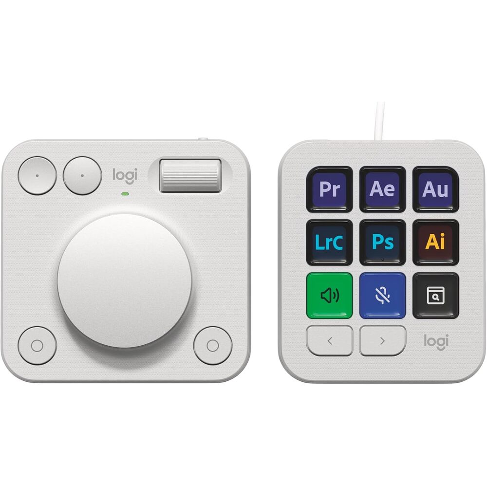 Logitech MX Creative Console, 9 Customizable LCD Keys, Stream Deck Accessories, Control Dial for Graphic Design, Adobe, Zoom, Spotify - Pale Grey, 3-Month Adobe Creative Cloud Membership