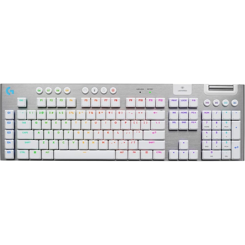 Logitech G915 X Lightspeed Low-Profile Wireless Gaming Keyboard, Double-Shot PBT Keycaps, Fully Programmable Keys, RGB Backlighting, Sleek Aluminum Finishing, GL Brown Tactile Switches-PC/Mac - White