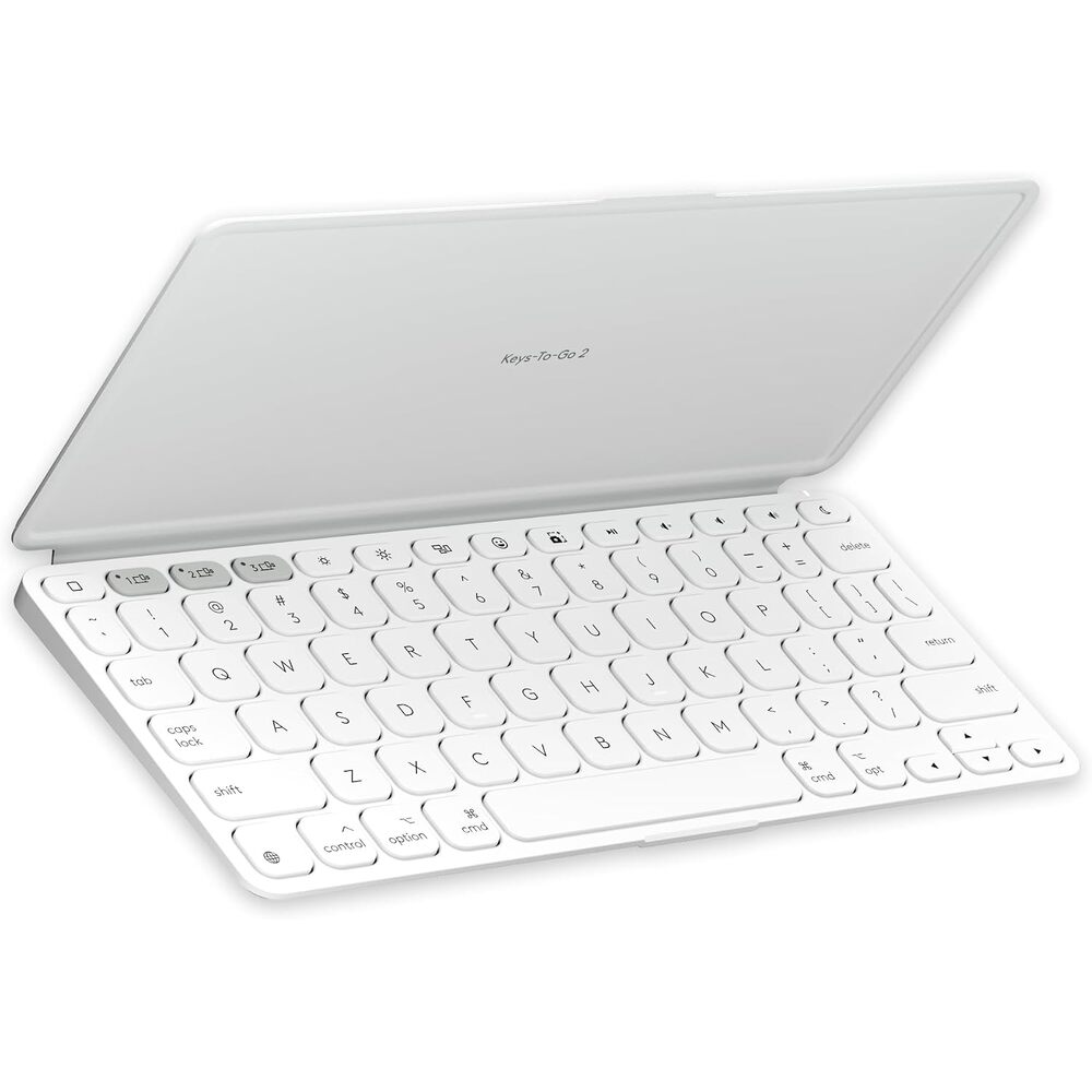 Logitech Keys-to-GO 2 Portable Wireless iPad Keyboard with Built-in Cover, Slim and Compact Bluetooth Keyboard for iPad, iPhone, Mac, and Apple TV, Easily Switch with Devices - Pale Grey
