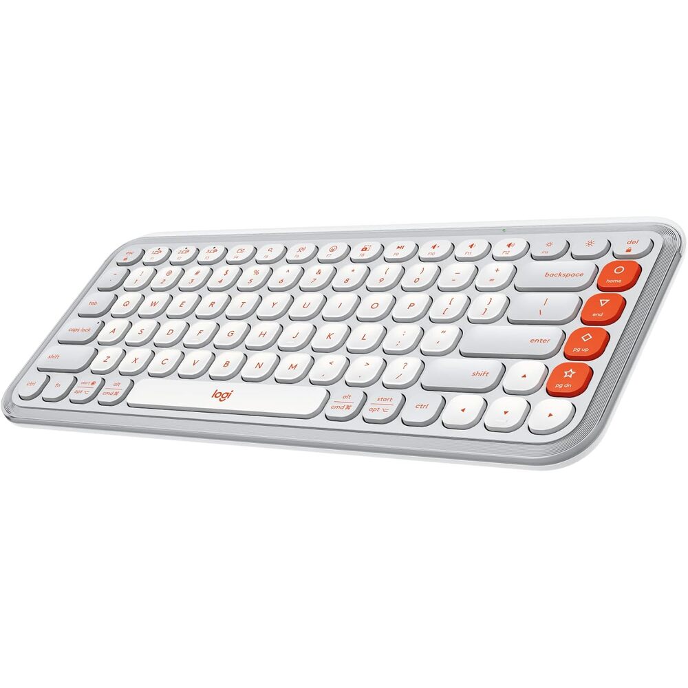 Logitech POP ICON Keys Wireless Bluetooth Keyboard, Comfortable Typing, Programmable Keys, Easy-Switch Between up to 3 Devices, for Laptop, Tablet, PC � Off White and Orange