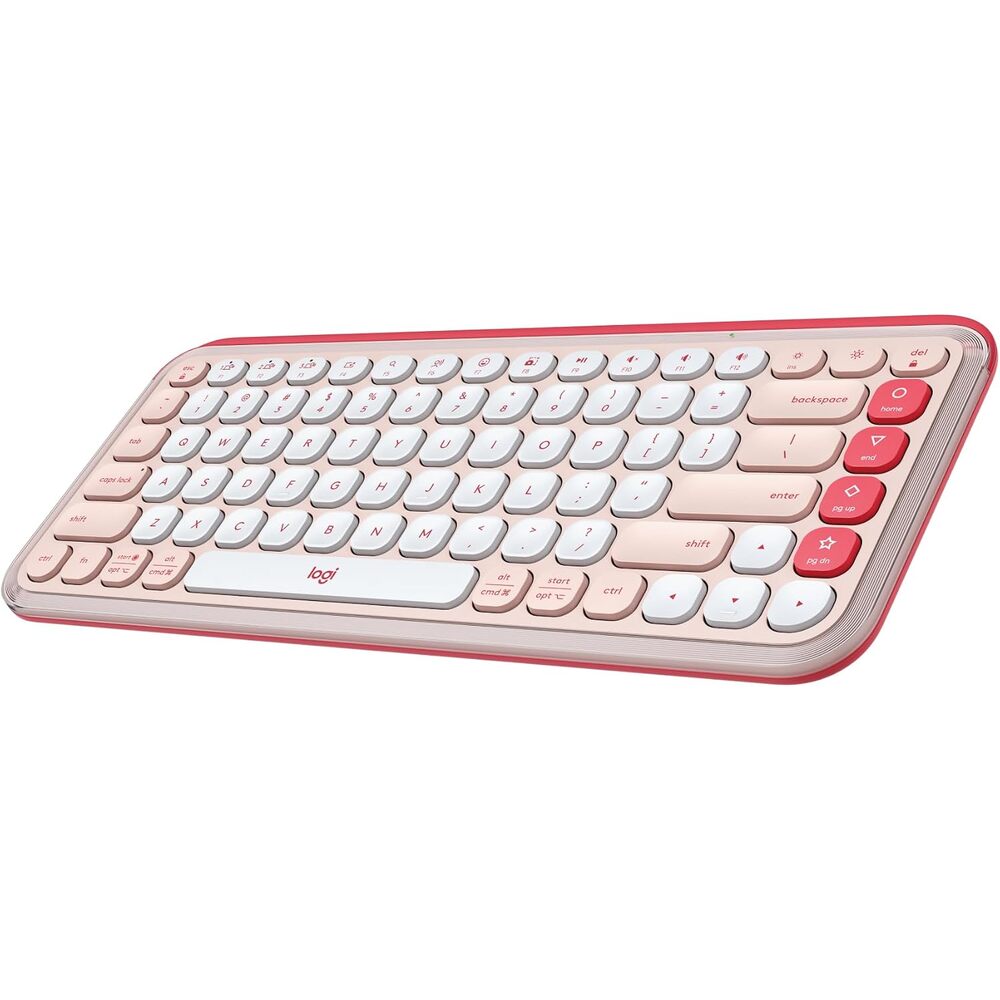 Logitech POP ICON Keys Wireless Bluetooth Keyboard, Comfortable Typing, Programmable Keys, Easy-Switch Between up to 3 Devices, for Laptop, Tablet, PC � Rose and Off-White
