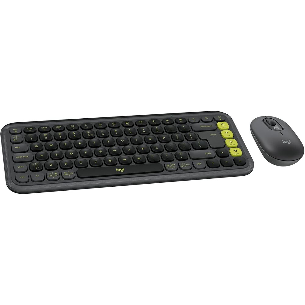 Logitech POP ICON Combo, Wireless Bluetooth Keyboard and Mouse, Comfortable Typing, programmable Keys and Buttons, Quiet clicks, Easy-Switch up to 3 Devices - Graphite and Lime