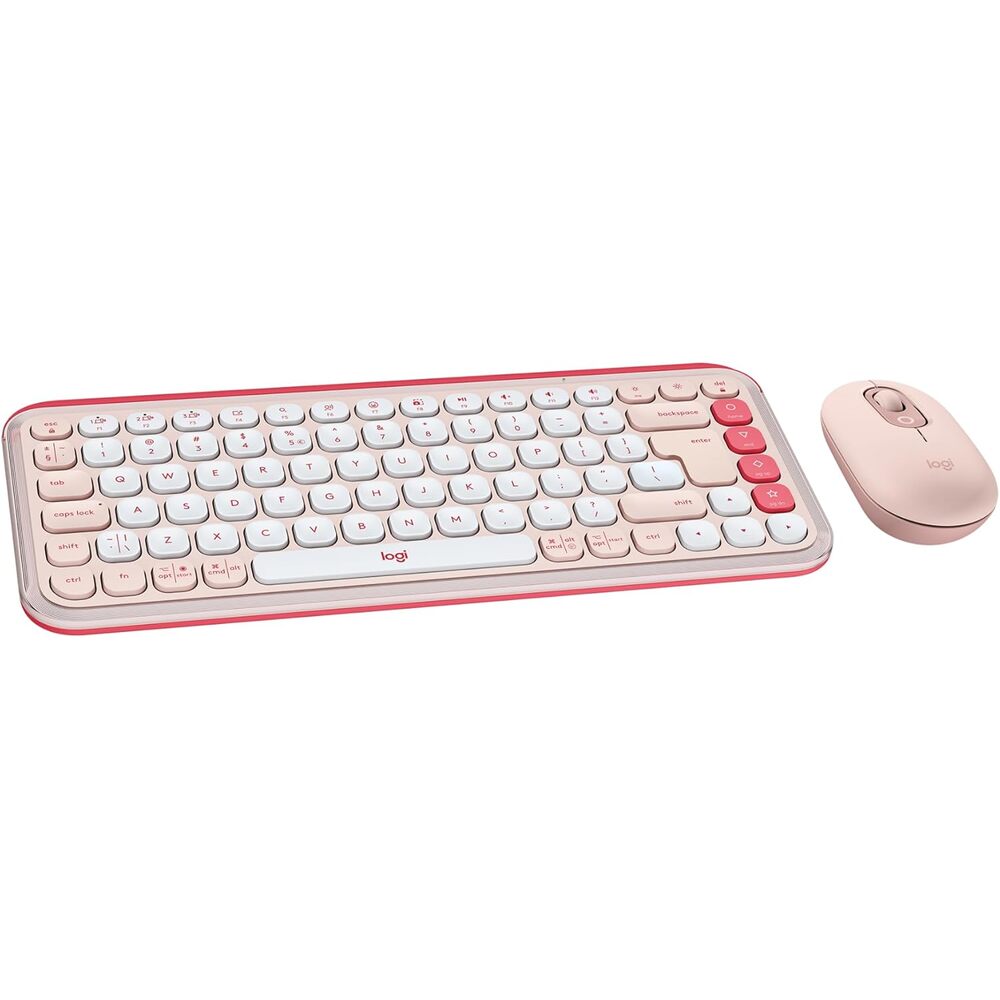 Logitech POP ICON Combo, Wireless Bluetooth Keyboard and Mouse, Comfortable Typing, programmable Keys and Buttons, Quiet clicks, Easy-Switch up to 3 Devices - Rose