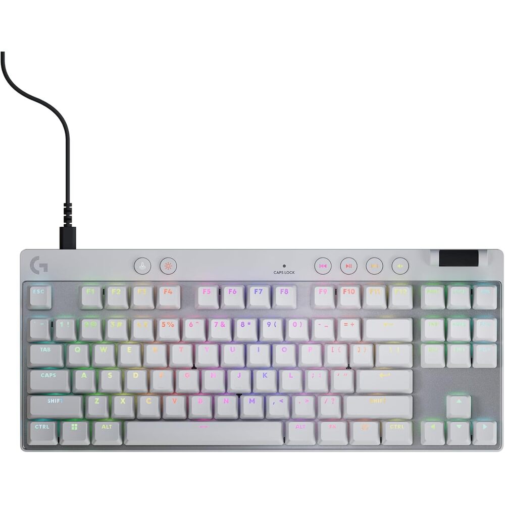Logitech G PRO X TKL Rapid (Tenkeyless) Wired Gaming Keyboard: Magnetic Analog Switches with Rapid Trigger, Lightsync RGB, Detachable USB-C Cable, Volume Roller & Media Buttons - White