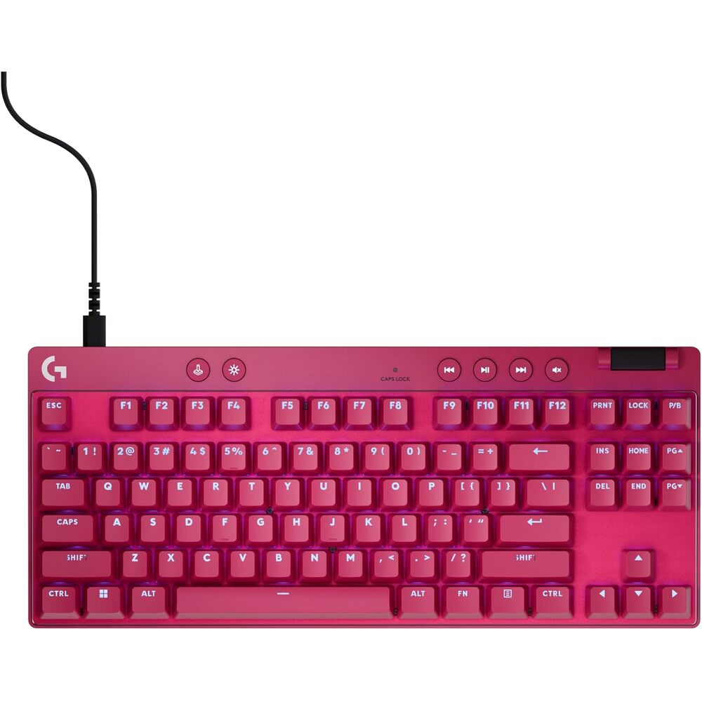 Logitech G PRO X TKL Rapid (Tenkeyless) Wired Gaming Keyboard: Magnetic Analog Switches with Rapid Trigger, Lightsync RGB, Detachable USB-C Cable, Volume Roller & Media Buttons - Magenta
