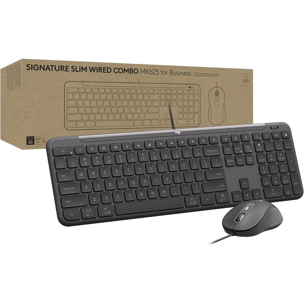 Logitech Signature Slim Wired Combo MK625 for Business, Optical Wired Mouse, Full-Size Keyboard, USB-C Plug-and-Play, Windows/Mac/Chrome/PC/laptops - Graphite