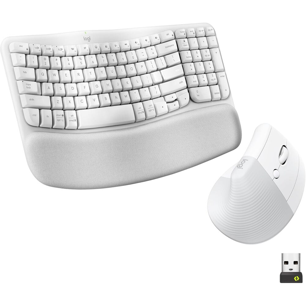 Logitech Wave Keys & Lift Vertical Mouse - Ergonomic Wireless Keyboard and Mouse Combo - with Cushioned Palm Rest, Easy-Switch, Bluetooth, for Multi-OS, Windows/Mac - Off-White