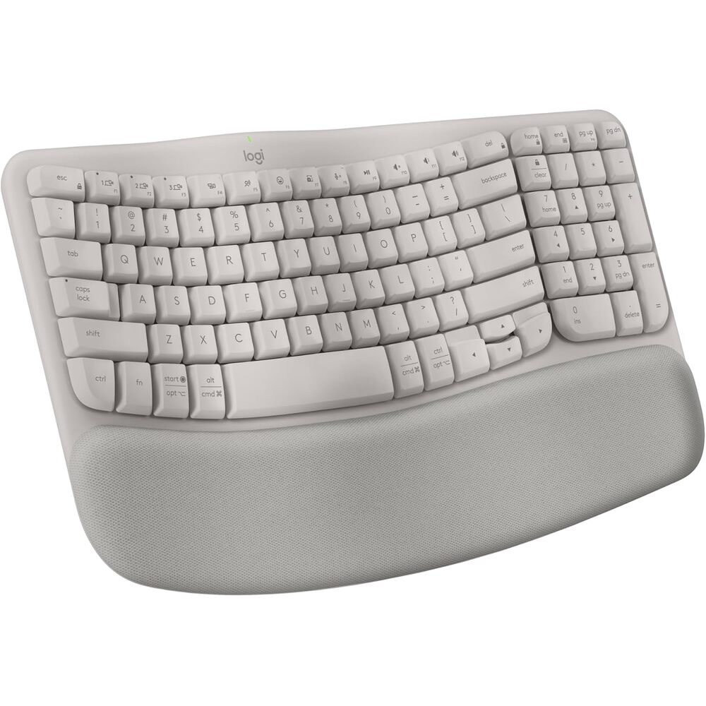 Logitech Wave Keys Wireless Ergonomic Keyboard with Cushioned Palm Rest, Comfortable Natural Typing, Easy-Switch, Bluetooth, Logi Bolt Receiver, for Multi-OS, Windows/Mac - Sand